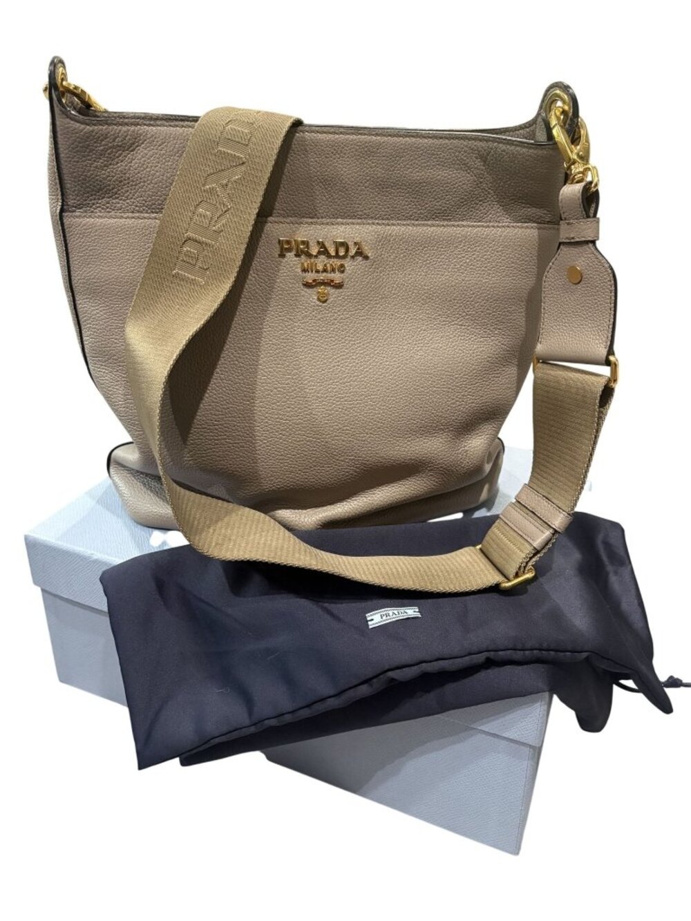 Prada Vitello Daino Crossbody Bucket Messenger Bag in Gray